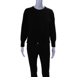 Riley Womens Long Sleeve Raw Hem Crewneck T shirt Top Black Size M